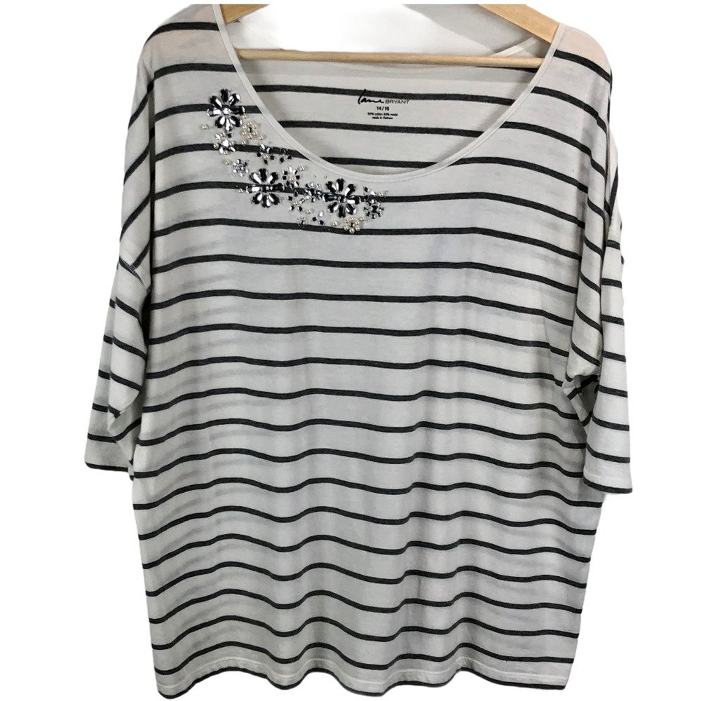 Lane Bryant Floral Embellished Striped Tee